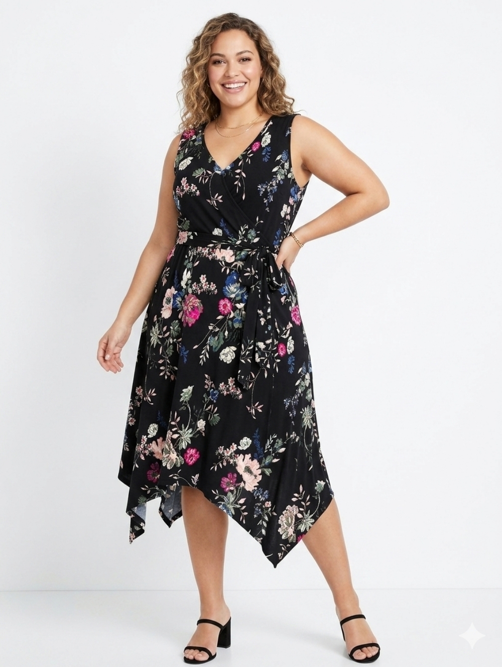 Chelsea Plus Size Sleeveless Floral Black Dress